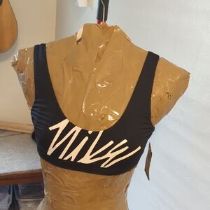 Nike Black Sports Bra/Swim Top with White Logo NWT